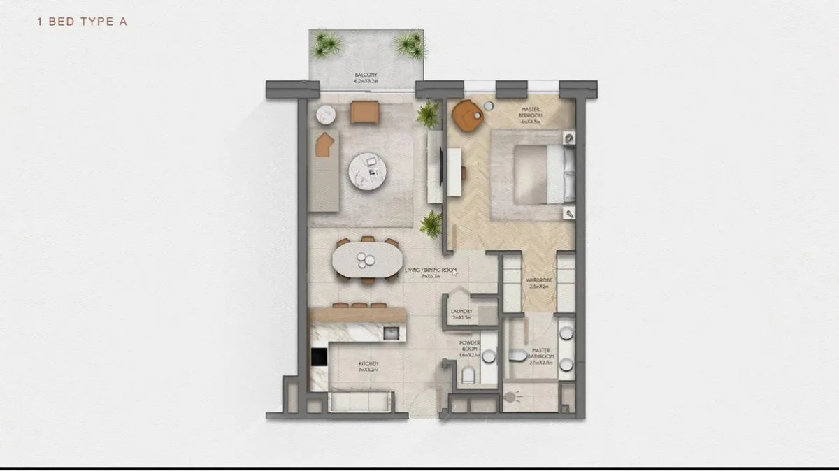 Sama Yas 1 Bedroom Layout 1